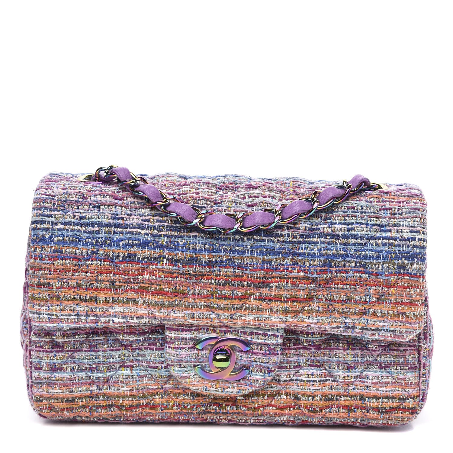 Chanel Tweed Quilted Mini Rectangular Flap Blue Pink Orange 1 of 11