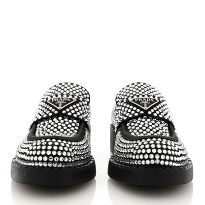Prada Satin Crystal Metal Triangle Logo 50mm Loafers 37.5 Cristal 3 of 7