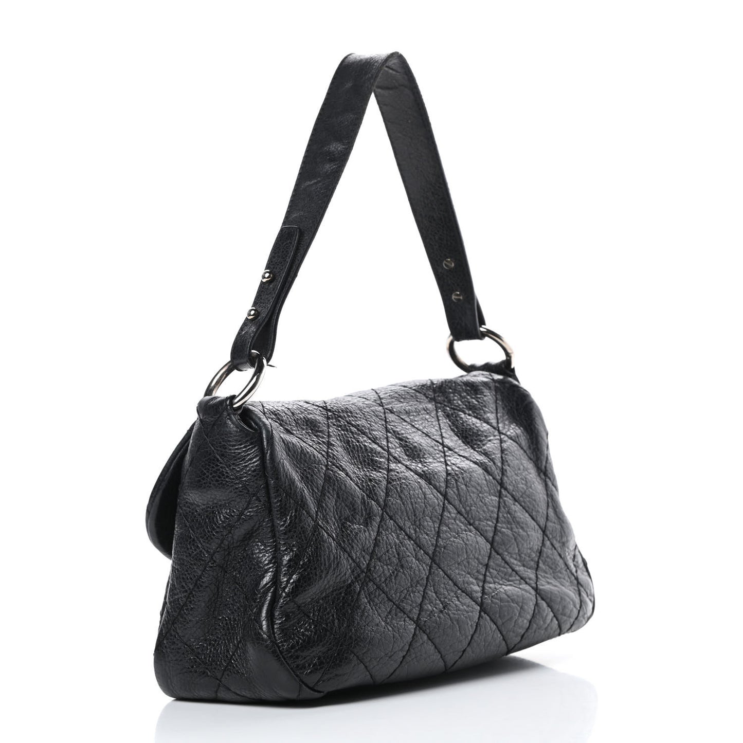 Glazed Calfskin Stitched On The Road Flap Black