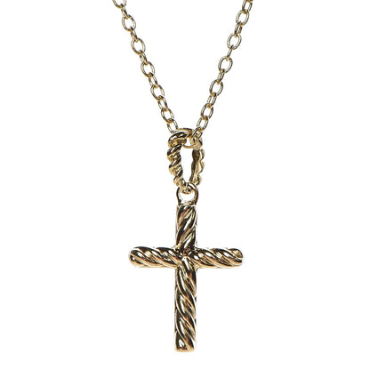 David Yurman 18K Yellow Gold Diamond Cable Collectibles Cross Necklace 5 of 7