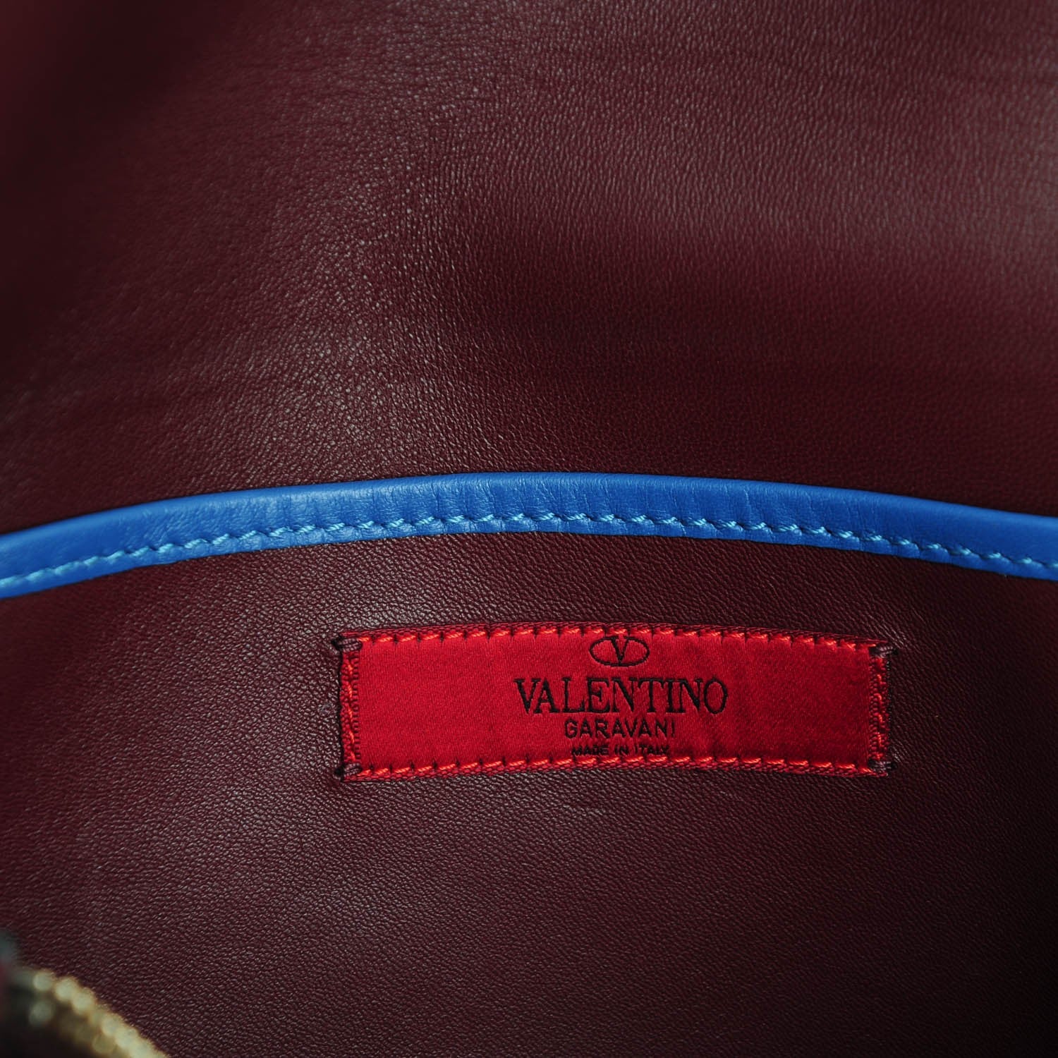 Valentino Garavani Calfskin Colorblock Mime Clutch Ruby Marine 7 of 9