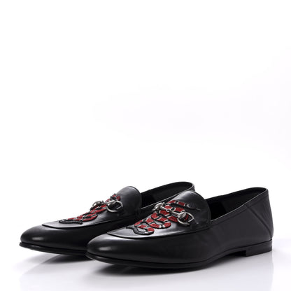 Gucci Lambskin Kingsnake Embroidered Mens Brixton Horsebit Loafers 9.5 Black 3 of 11