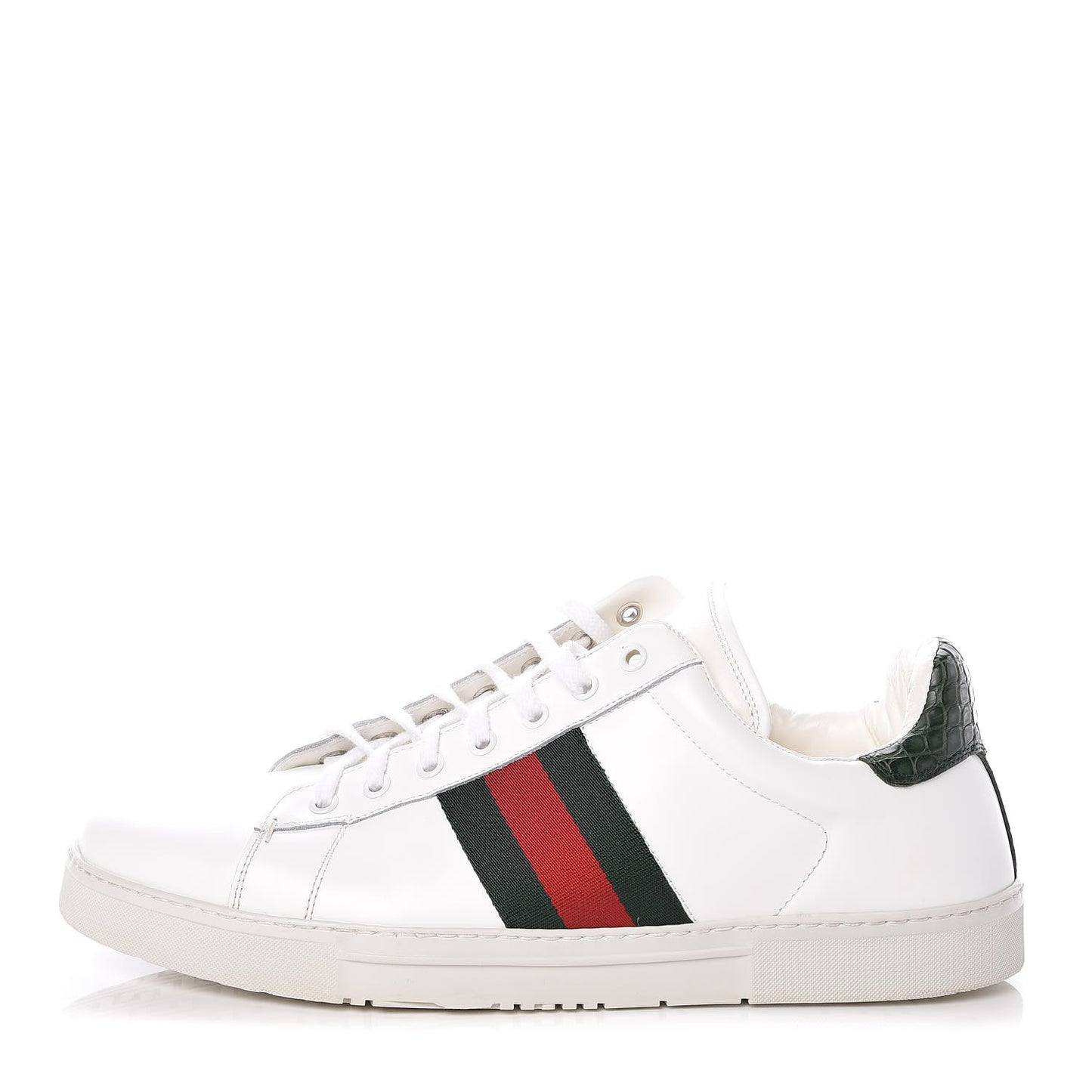 Calfskin Crocodile Web Mens Ace Sneakers 10.5 White Green