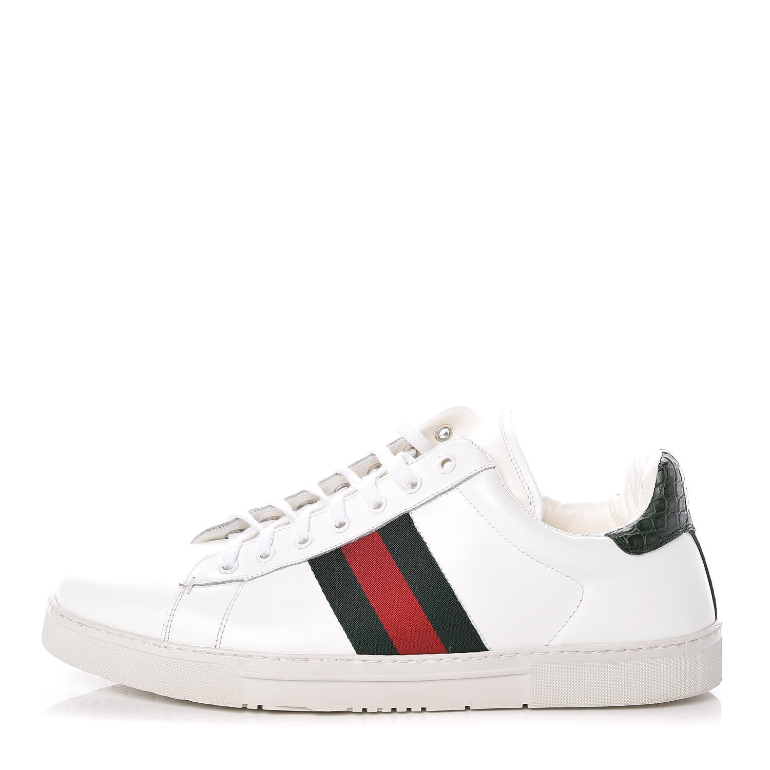 Gucci Calfskin Crocodile Web Mens Ace Sneakers 10.5 White Green 1 of 13
