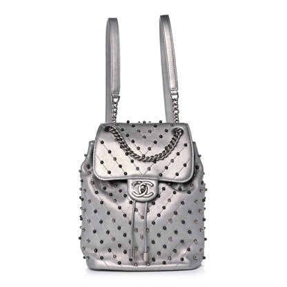 Chanel Metallic Lambskin Chevron Quilted Studded Stud Wars Backpack Silver 1 of 12