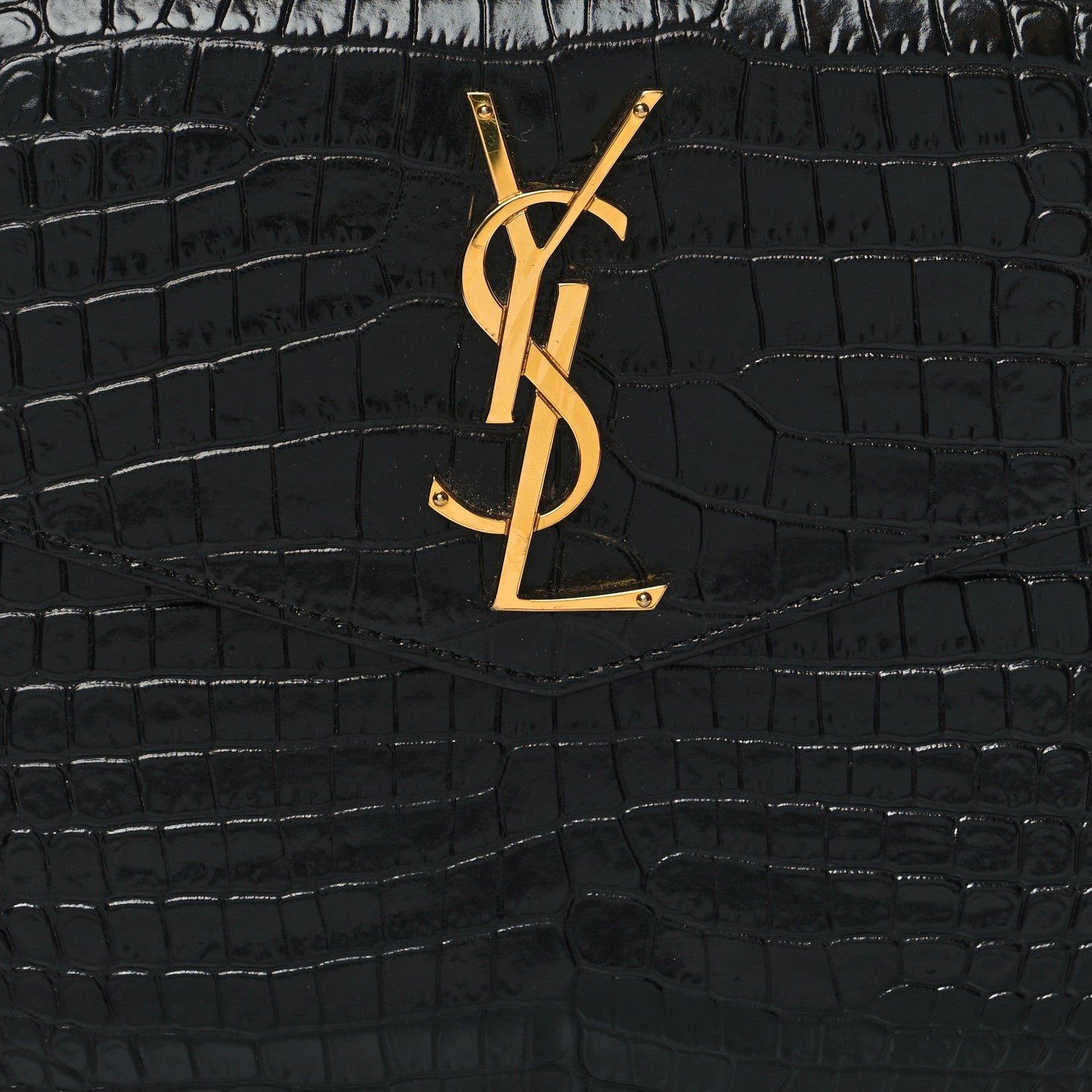 Saint Laurent Calfskin Crocodile Embossed Uptown Monogram Pouch Black 8 of 10