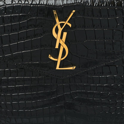 Saint Laurent Calfskin Crocodile Embossed Uptown Monogram Pouch Black 8 of 10