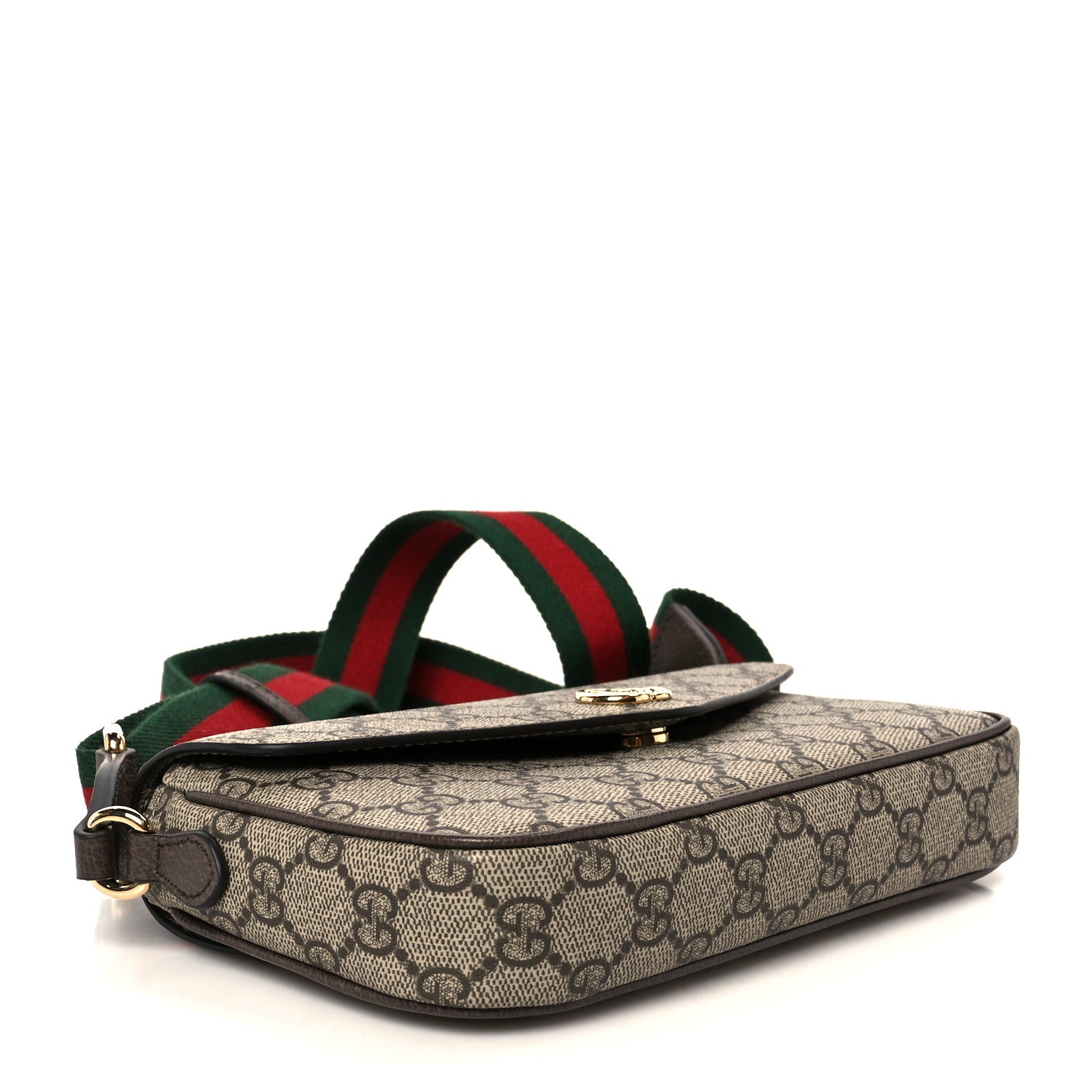 Gucci GG Supreme Monogram Textured Dollar Calfskin Web Mini Ophidia Envelope Shoulder Bag Beige Ebony New Acero 4 of 11