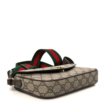 Gucci GG Supreme Monogram Textured Dollar Calfskin Web Mini Ophidia Envelope Shoulder Bag Beige Ebony New Acero 4 of 11