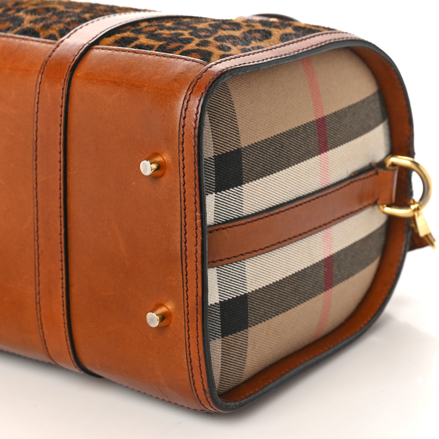 Burberry Leopard Ponyskin House Check Calfskin Boston Tan 8 of 15