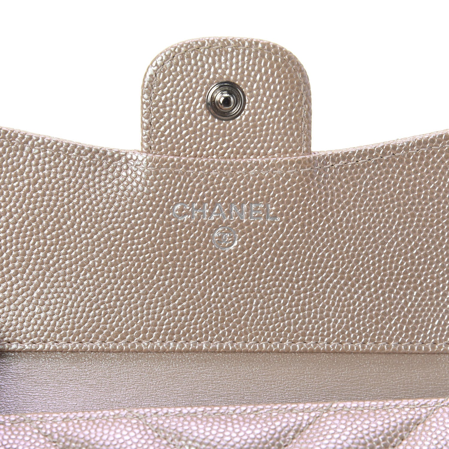 Chanel Metallic Caviar Chevron Quilted Compact Flap Wallet Light Gold 8 of 10
