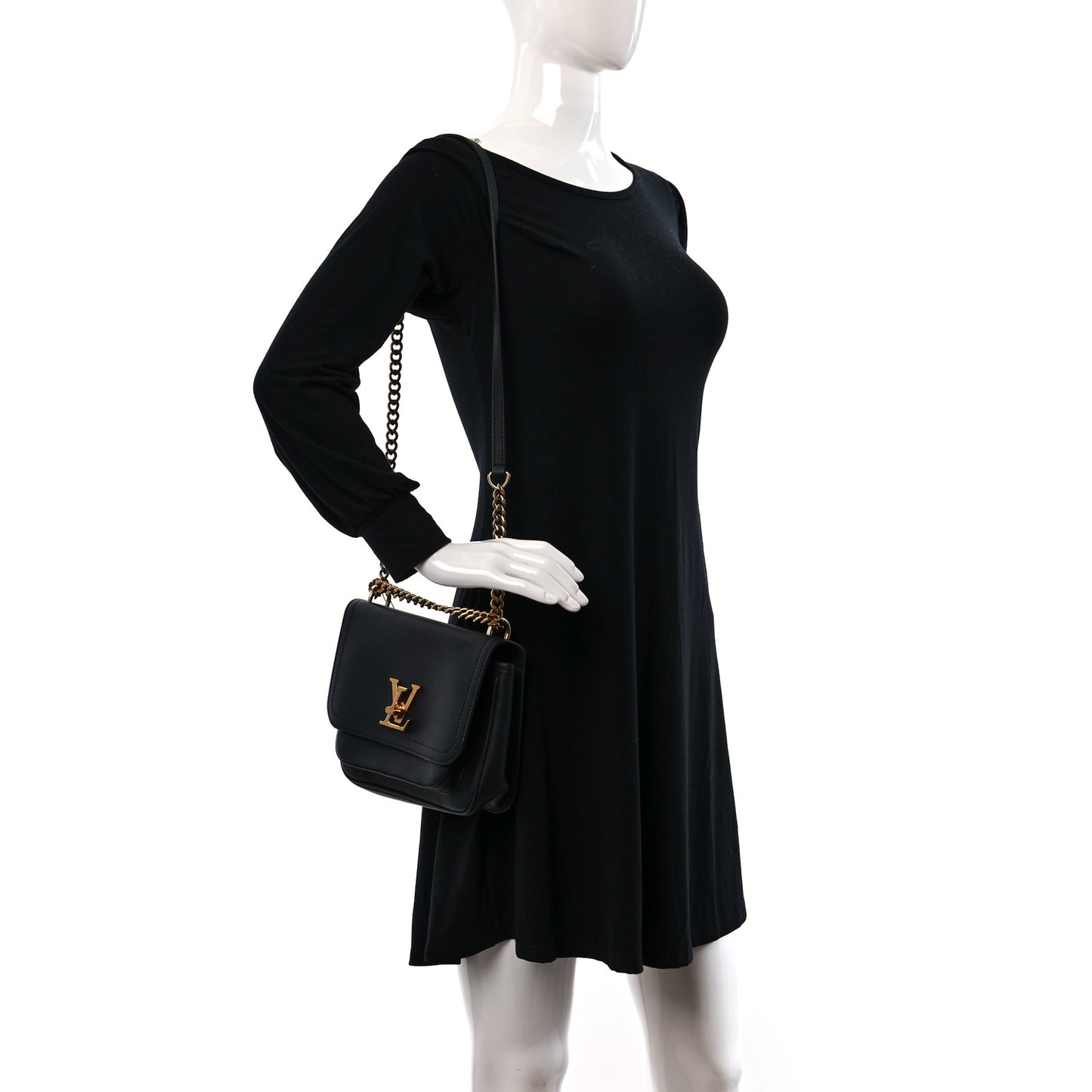 Grained Calfskin Lockme Chain Bag PM Black