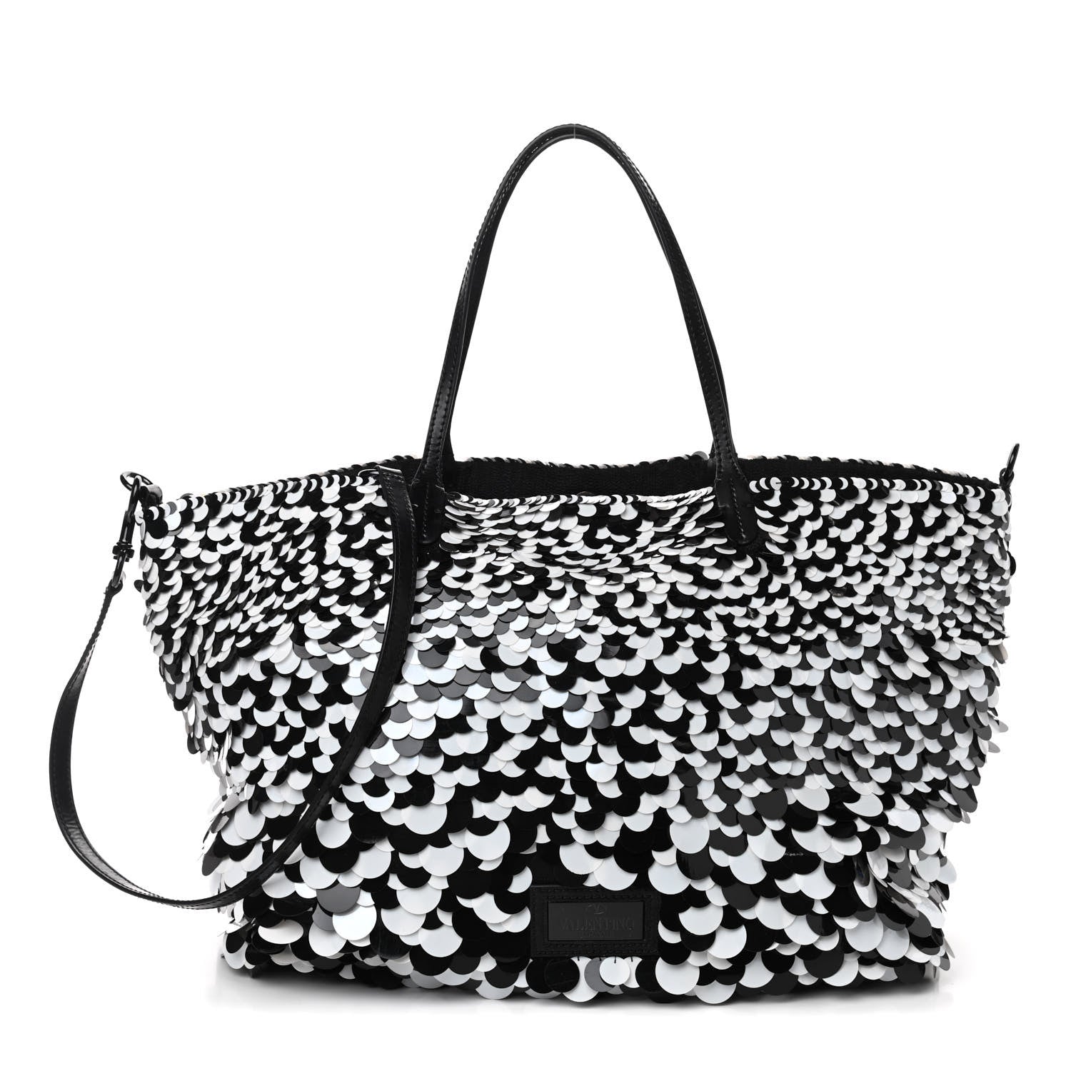 Valentino Garavani Sequin Ricamo Macro Paillettes Tote Black White 1 of 9