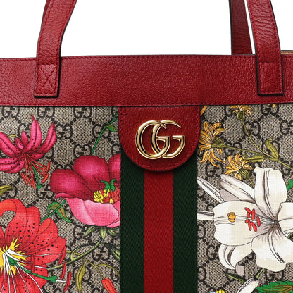 Gucci GG Supreme Monogram Flora Web Large Ophidia Tote Red 8 of 13