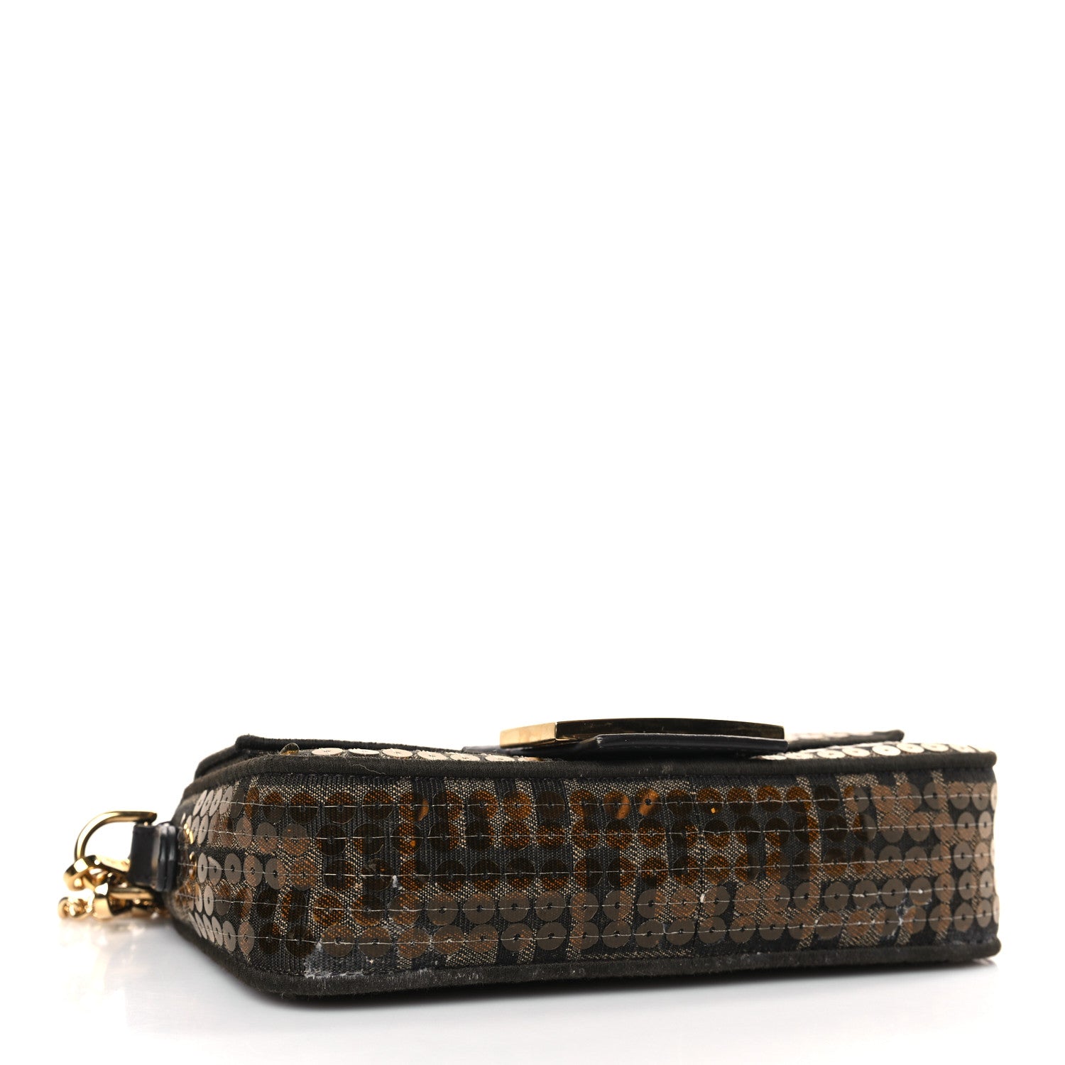 Fendi Fabric Jacquard Paillettes Vitello Seta FF 1974 Mini Baguette Testa di Moro Real Ebano 4 of 9