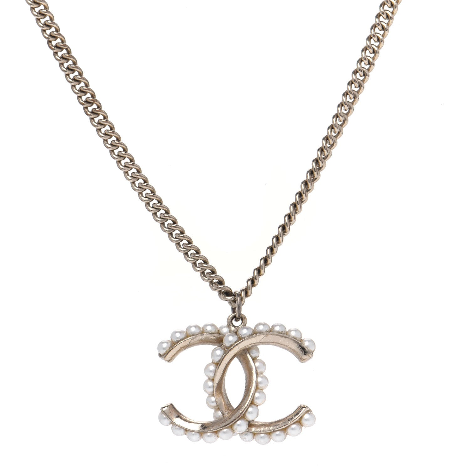 Chanel Pearl Twisted CC Pendant Necklace Gold 1 of 3