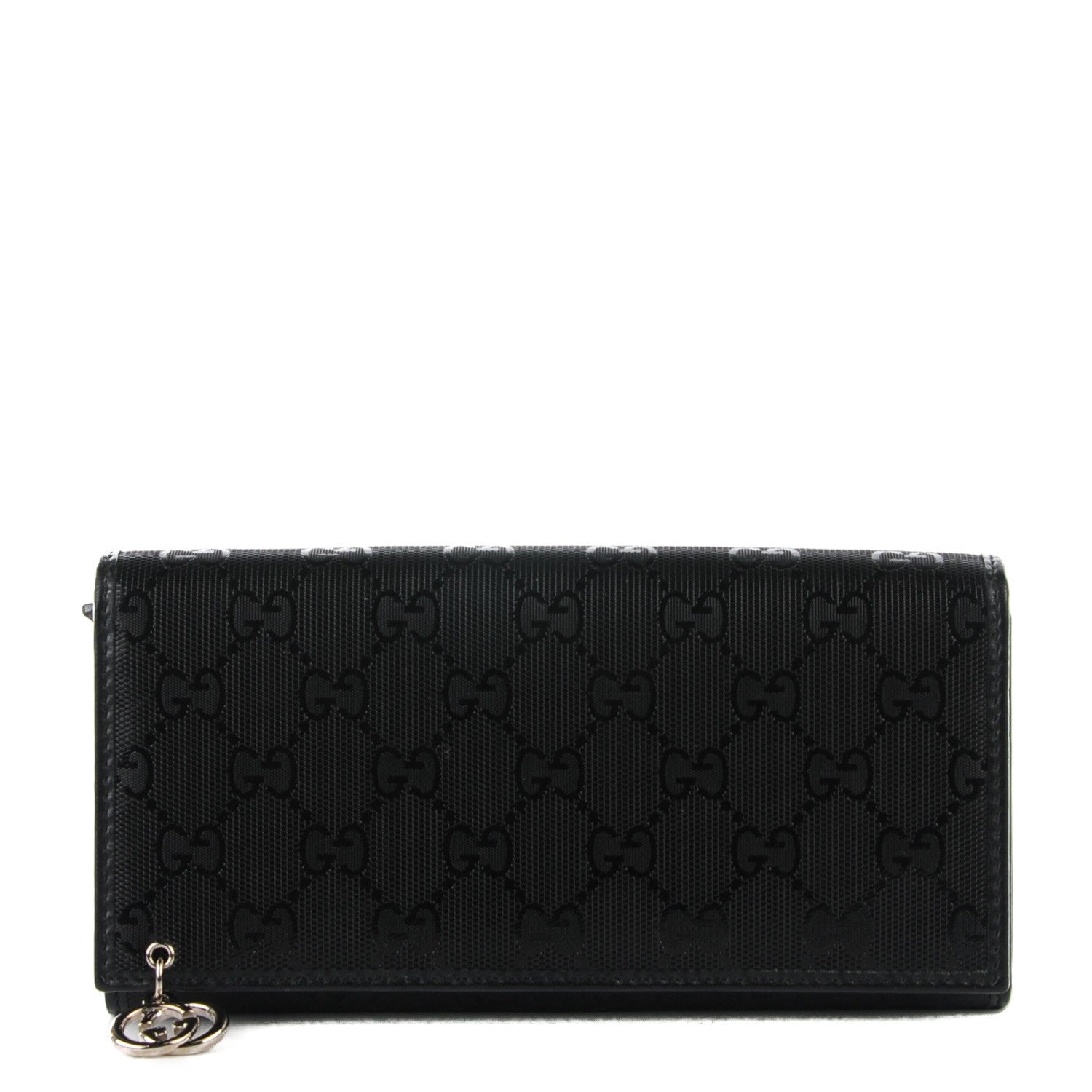 Gucci Imprime Monogram GG Pierce Chain Clutch Wallet Black 1 of 10