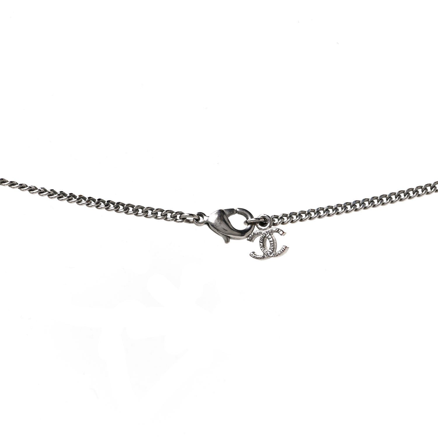 Chanel Crystal CC Pendant Necklace Silver 4 of 8