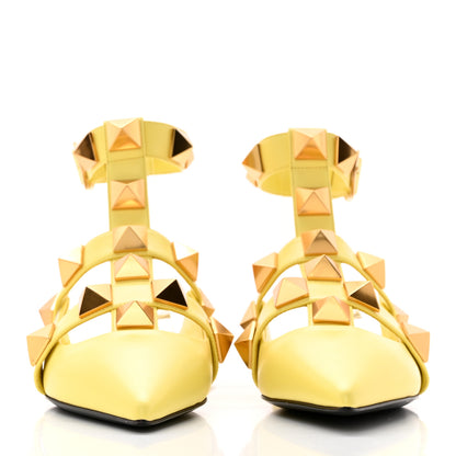 Valentino Garavani Calfskin Roman Stud Ankle Strap Flat Mules 37.5 Lime Sorbet 2 of 8