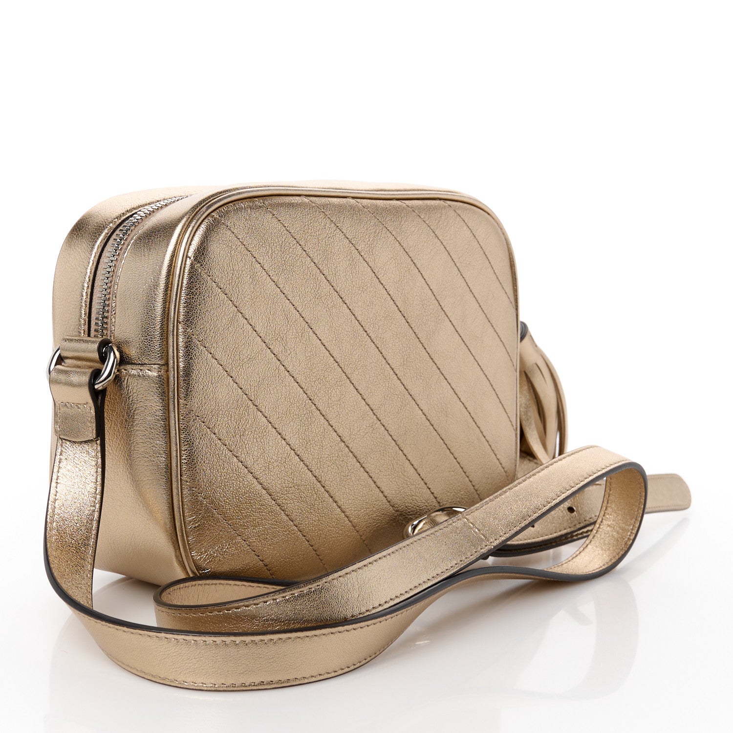 Gucci Metallic Sakai Be Green Calfskin Diagonal Stitched Small Blondie Shoulder Bag Golden Beige 3 of 12