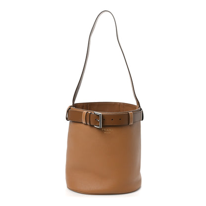 Prada Calfskin Buckle Bucket Bag With Belt Caramel 1 of 10