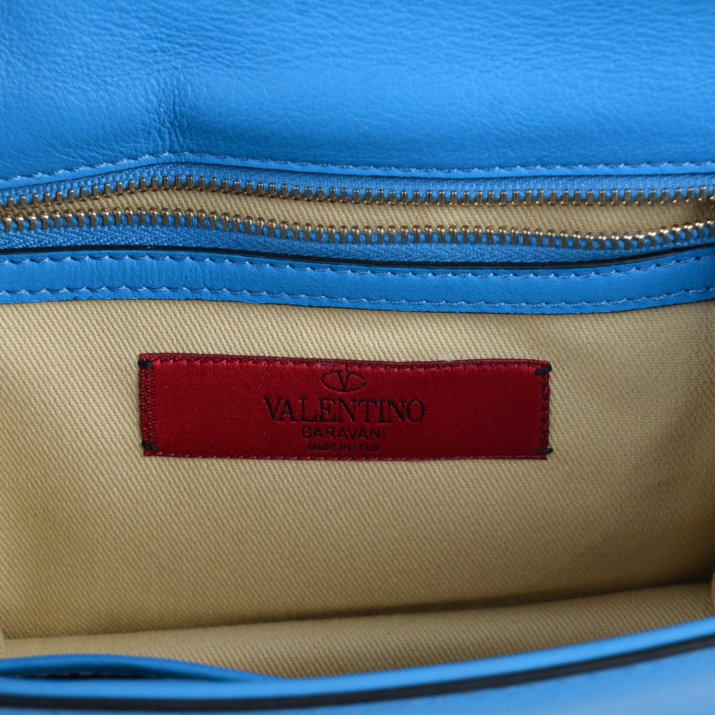Vitello Small Glam Lock Rockstud Flap Blue Fluo