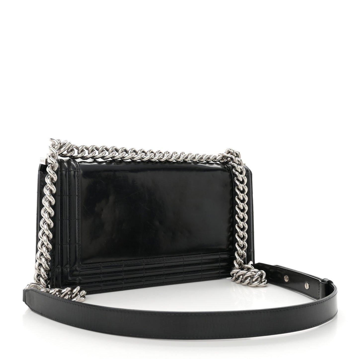 Glazed Calfskin Medium Boy Flap Black