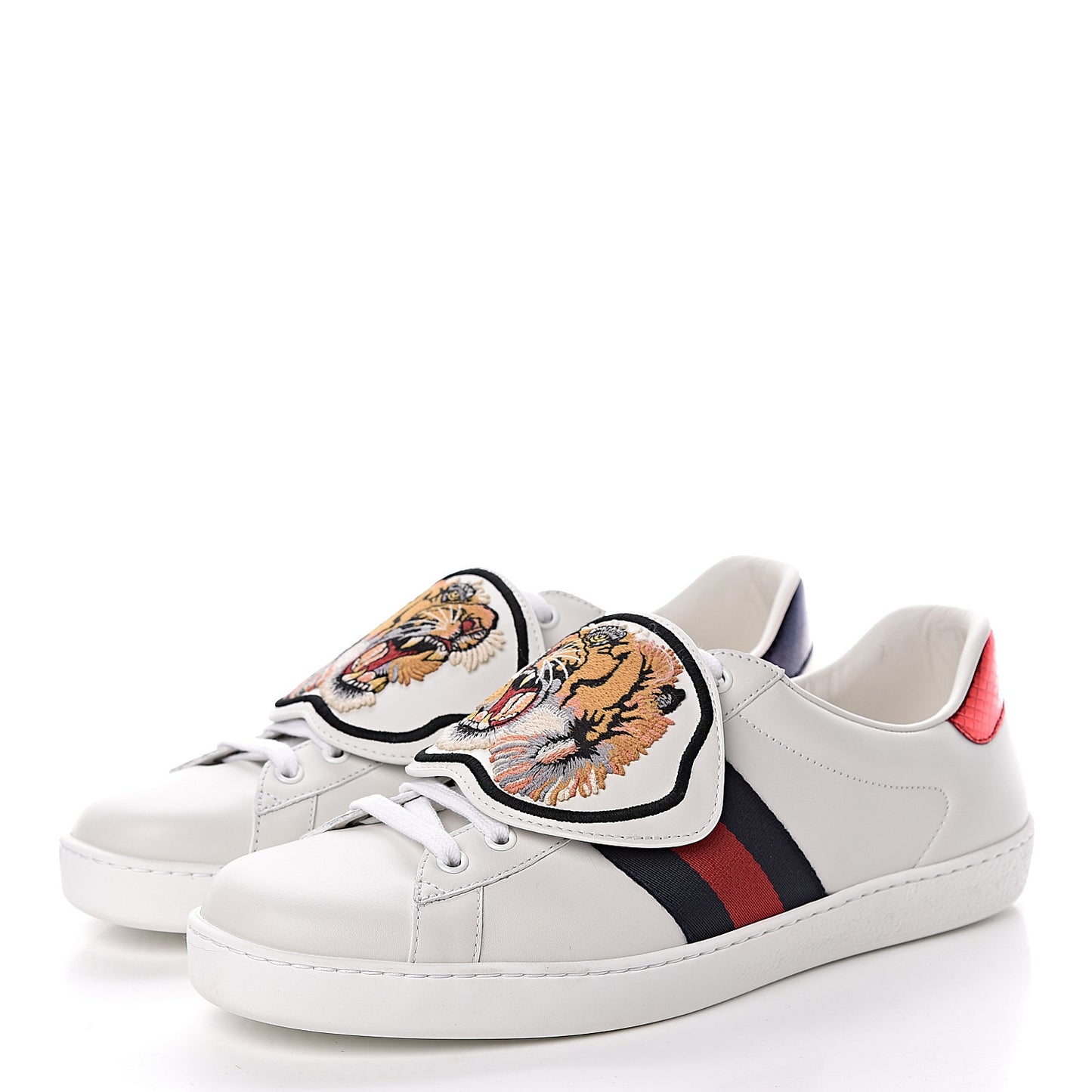 Calfskin Ayers Web Tiger Embroidered Mens Ace Sneakers 9 White