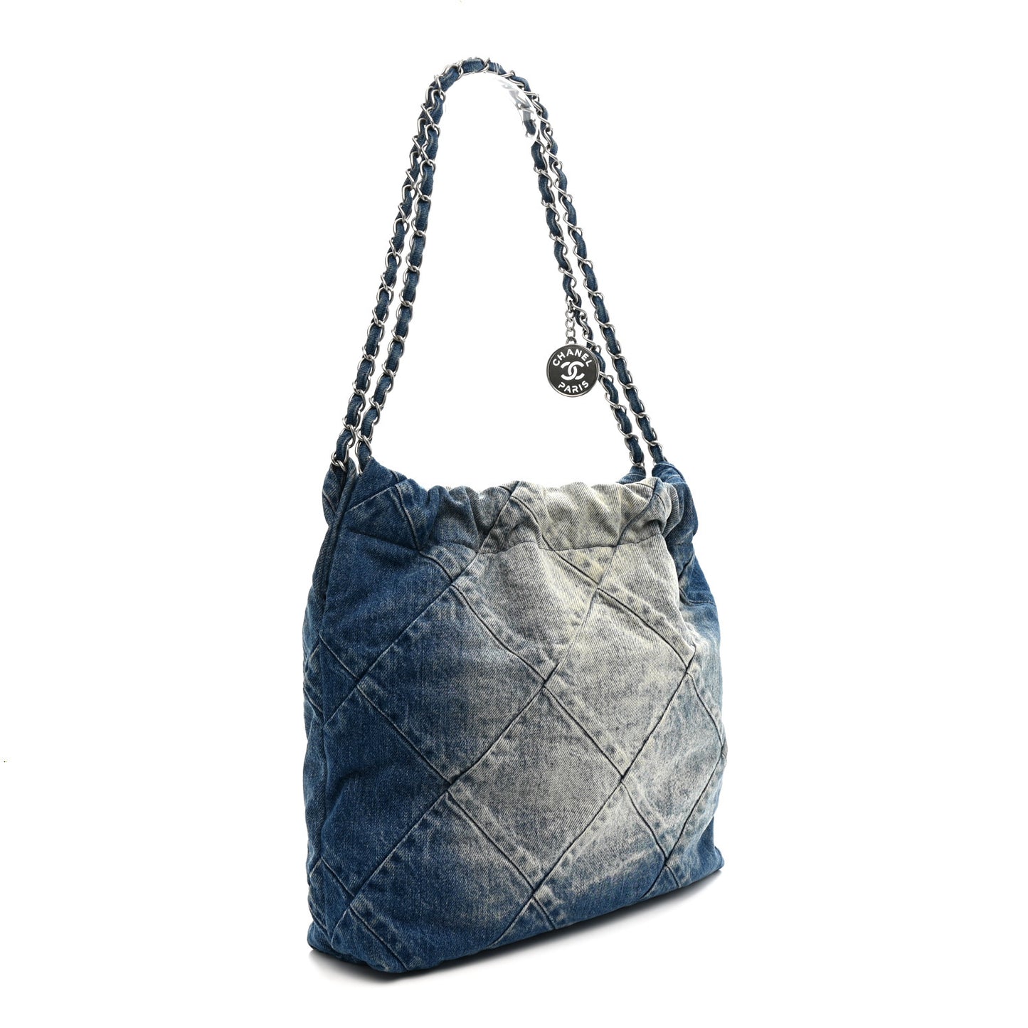 Denim Quilted Small Chanel 22 Blue