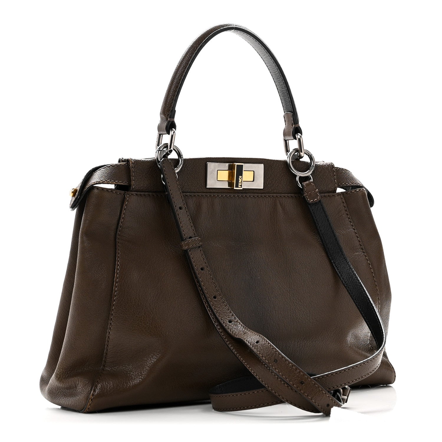 Fendi Goatskin Zucca Medium Peekaboo Iconic Satchel Taupe Tobacco Moro 3 of 10