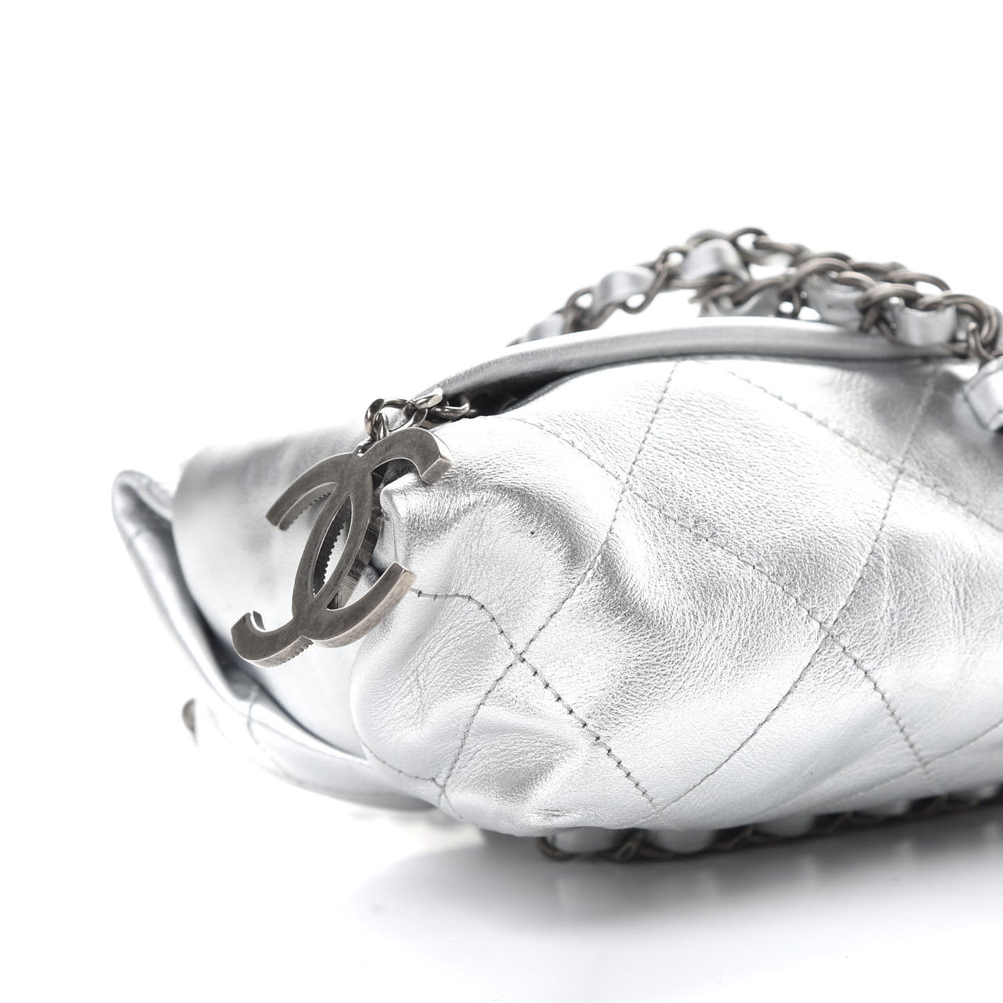 Metallic Calfskin Quilted Baluchon Silver