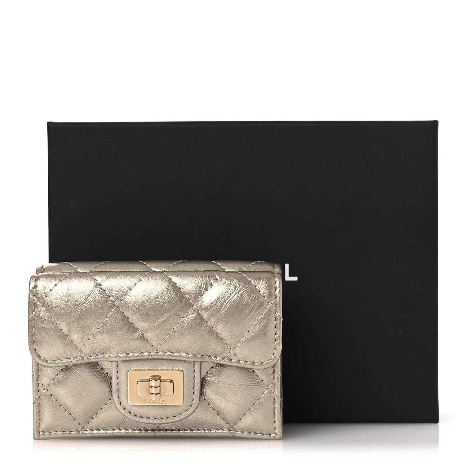 Chanel Metallic Aged Calfskin Quilted Reissue Compact Wallet Gold 9 of 9