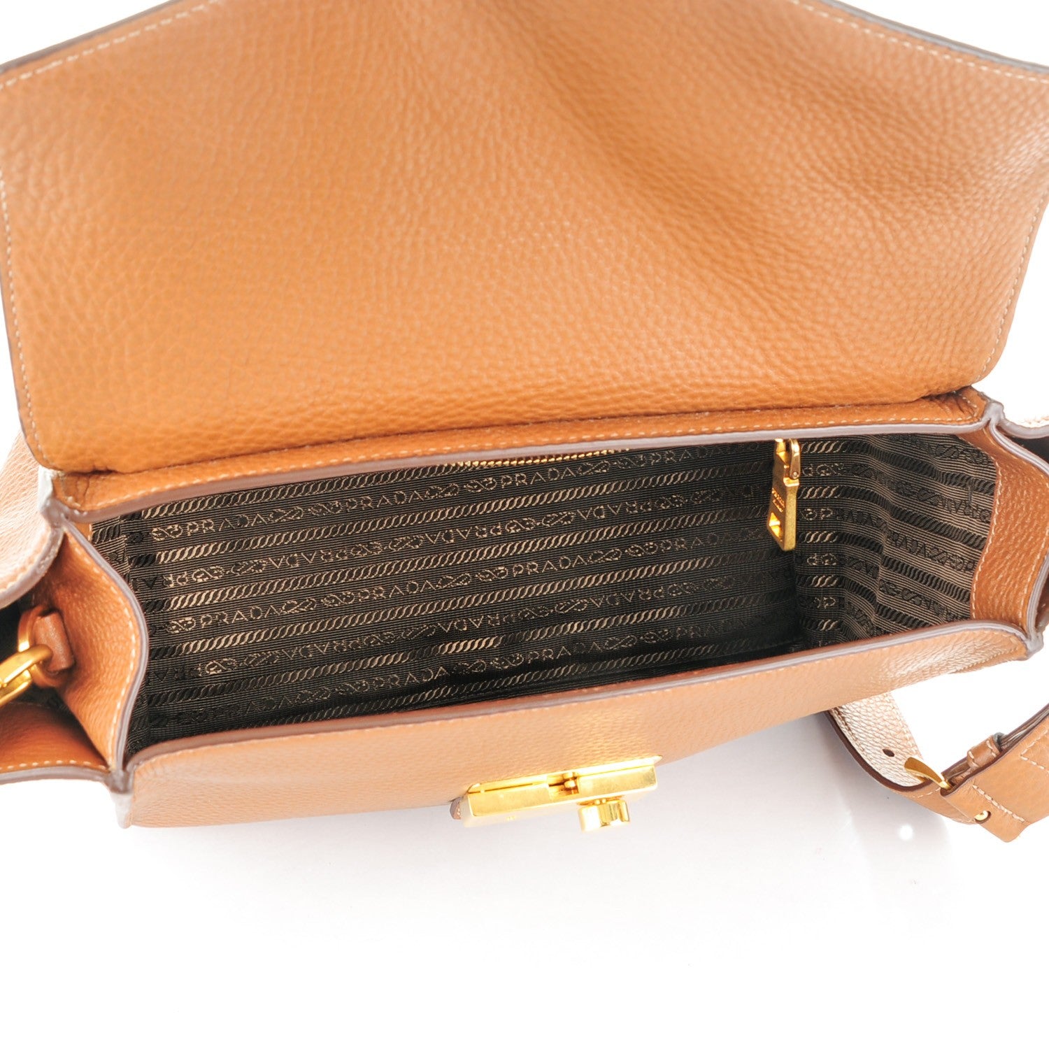 Prada Vitello Daino Sound Twin Pocket Satchel Brandy 5 of 9