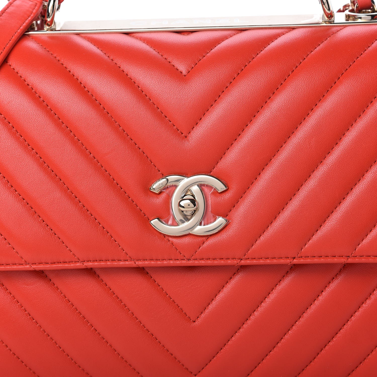 Chanel Lambskin Chevron Quilted Medium Trendy CC Dual Handle Flap Bag Red 10 of 10