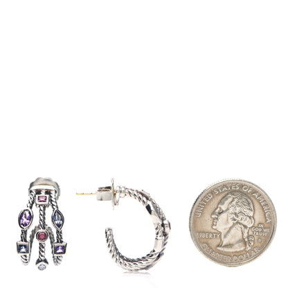 David Yurman Sterling Silver Amethyst Iolite Garnet Pink Tourmaline Confetti 3 Row Earrings 2 of 4