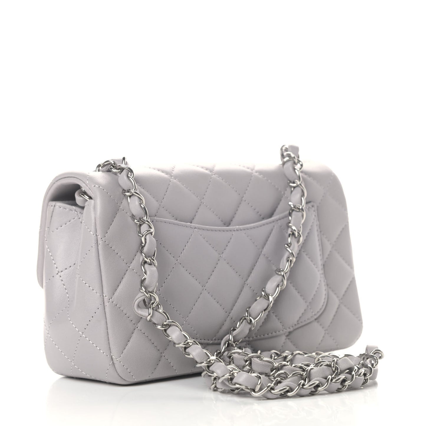 Lambskin Quilted Mini Rectangular Flap Grey
