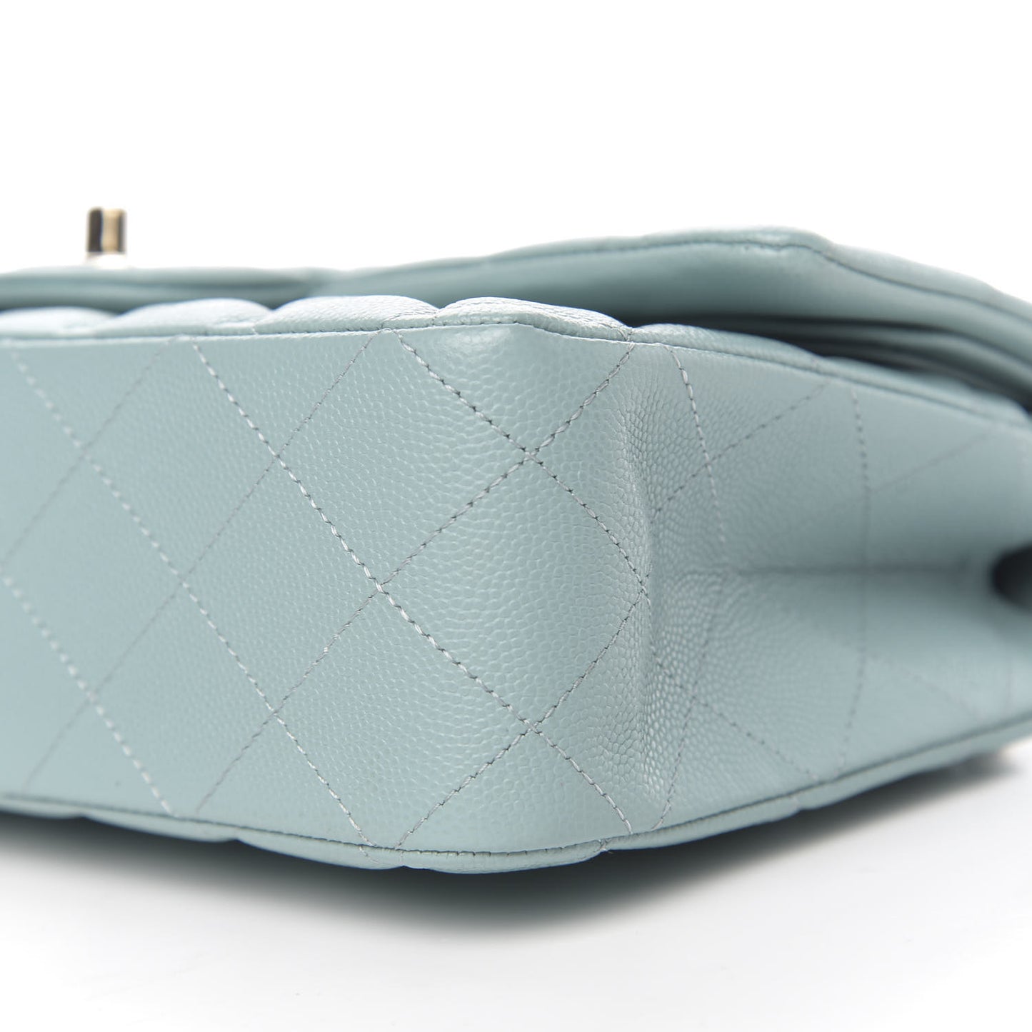 Caviar Quilted Medium Double Flap Light Blue