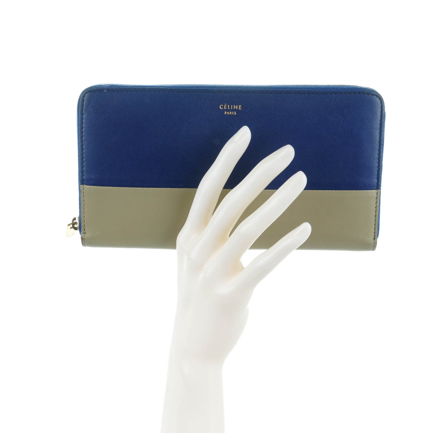 Celine Lambskin Large Zip Around Multifunction Wallet Indigo Beige 2 of 7