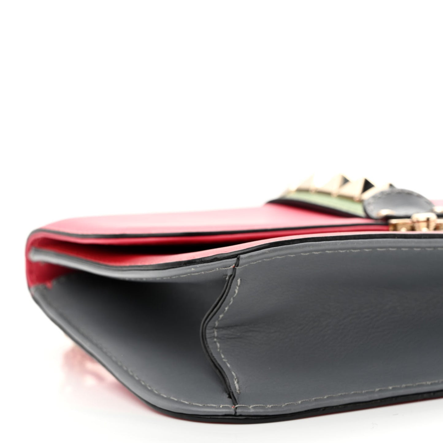 Vitello Medium Glam Lock Rockstud Flap Deep Rose Scarlet Grey Green