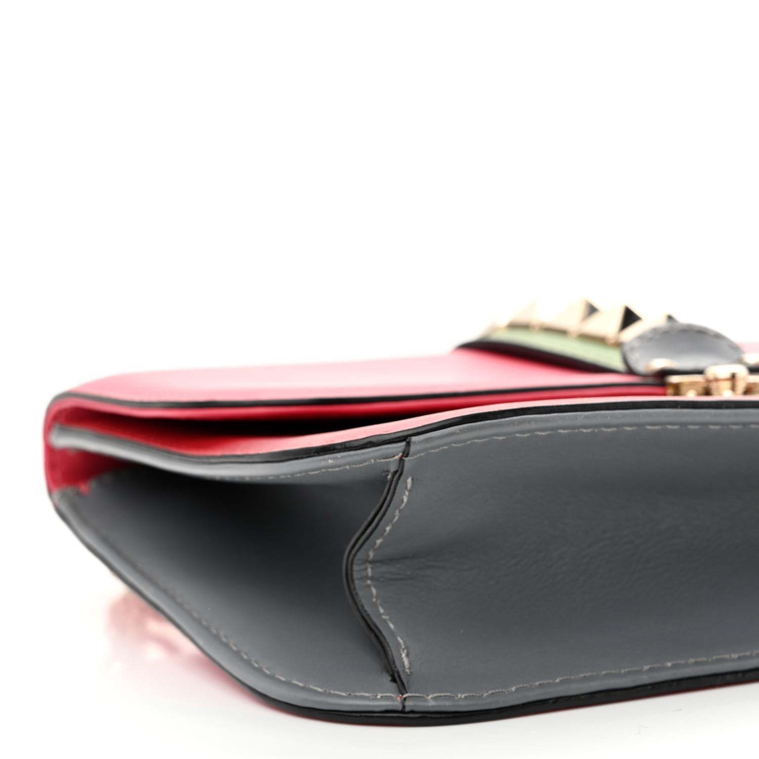 Valentino Garavani Vitello Medium Glam Lock Rockstud Flap Deep Rose Scarlet Grey Green 9 of 10