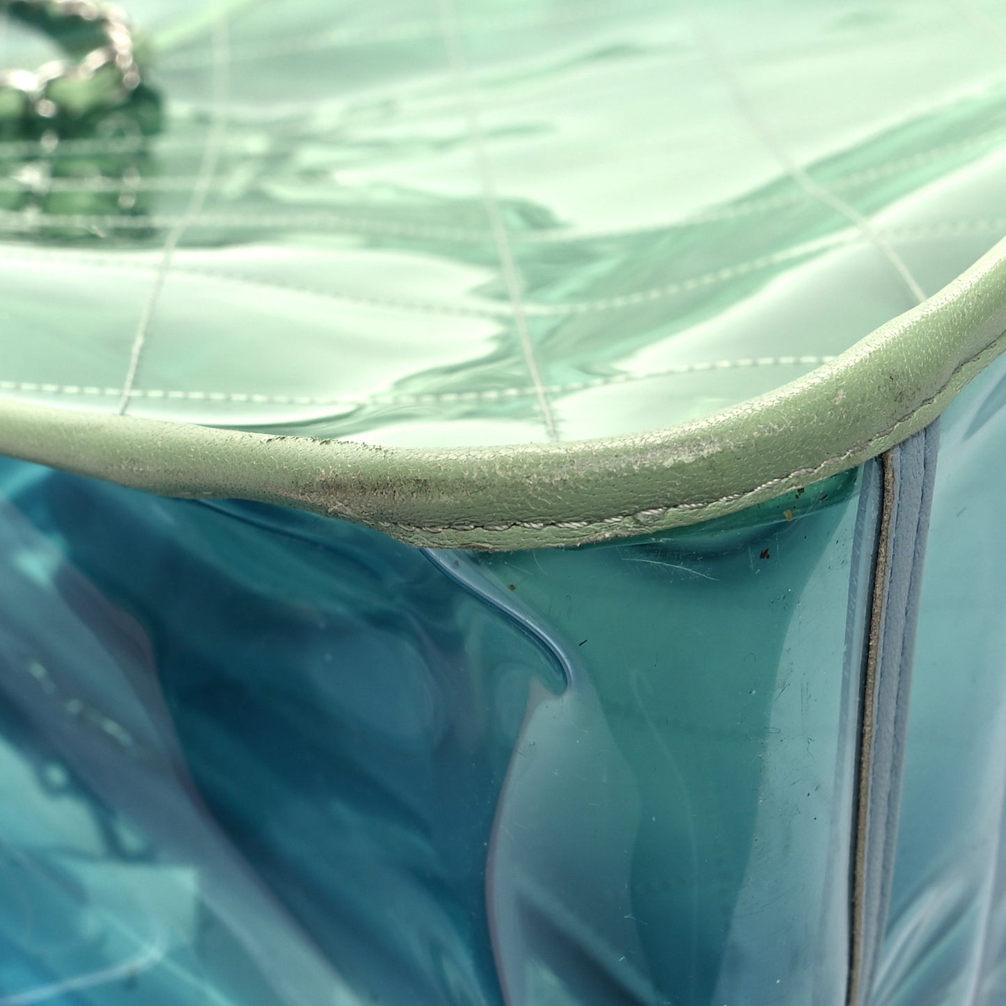 Lambskin PVC Quilted Large Coco Splash Shopping Bag Blue Green