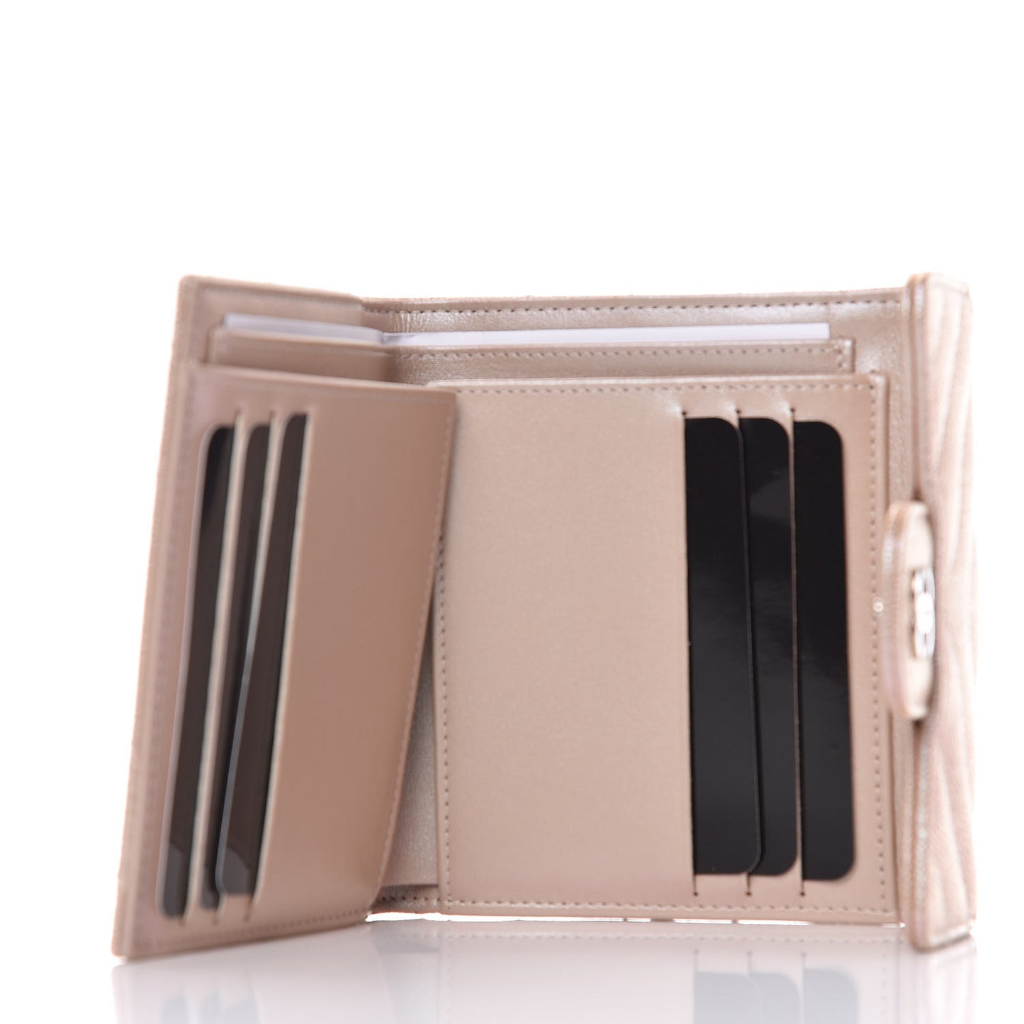 Metallic Caviar Chevron Quilted Compact Flap Wallet Light Gold