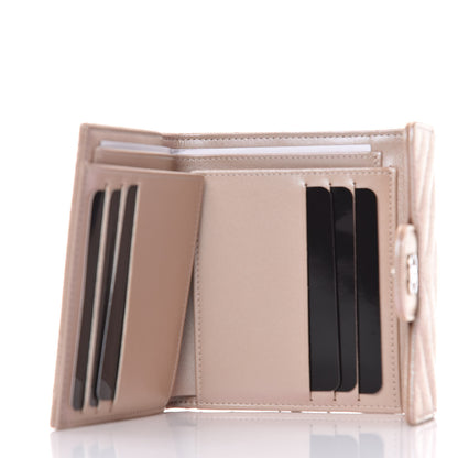 Chanel Metallic Caviar Chevron Quilted Compact Flap Wallet Light Gold 5 of 9