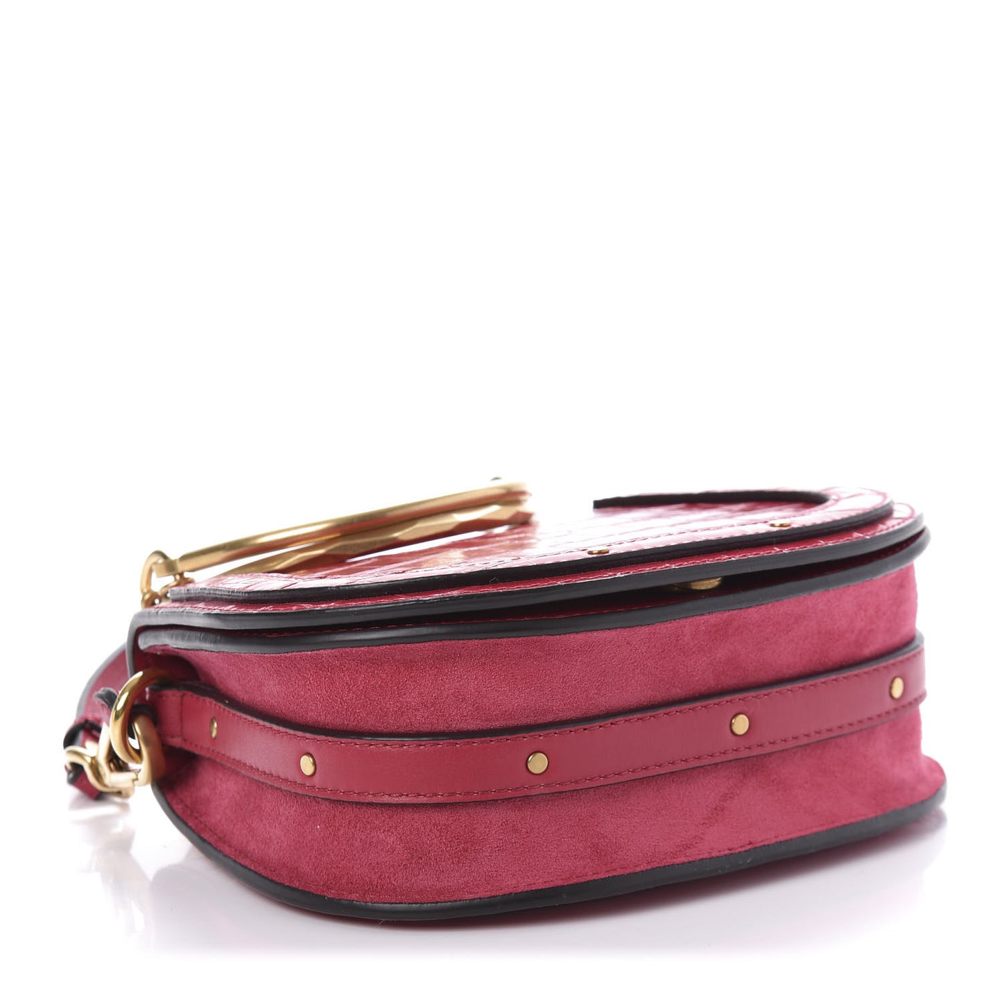 Calfskin Suede Crocodile Embossed Small Nile Bracelet Bag Crimson Pink