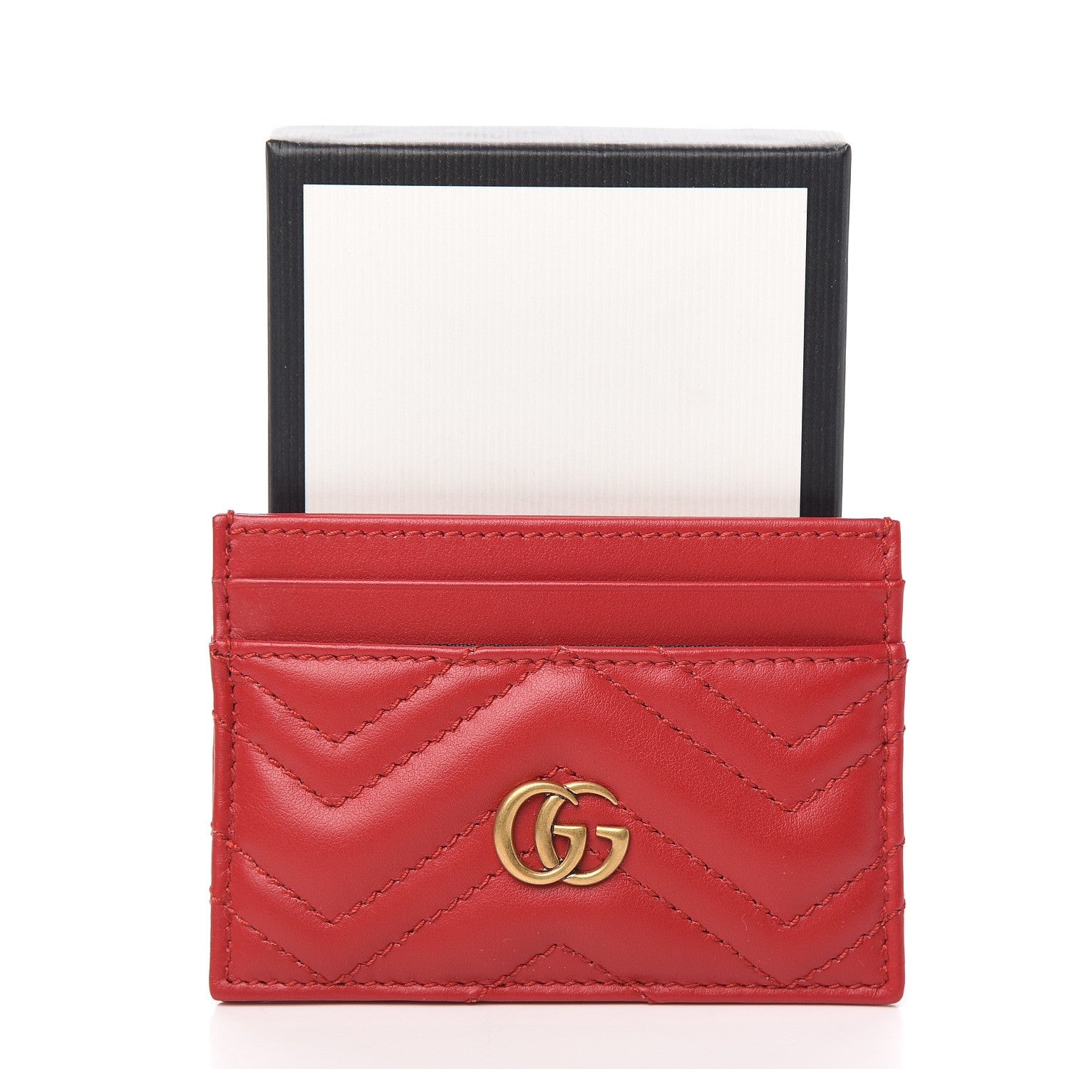 Gucci Calfskin Matelasse GG Marmont Card Holder Hibiscus Red 6 of 6