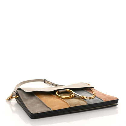 Chloe Suede Calfskin Striped Patchwork Medium Faye Shoulder Bag Grey Multicolor 4 of 8