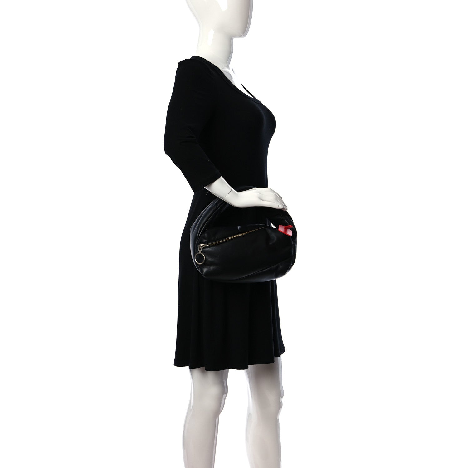 Off-White Calfskin Puffy Pump Pouch Crossbody Bag Black 2 of 10