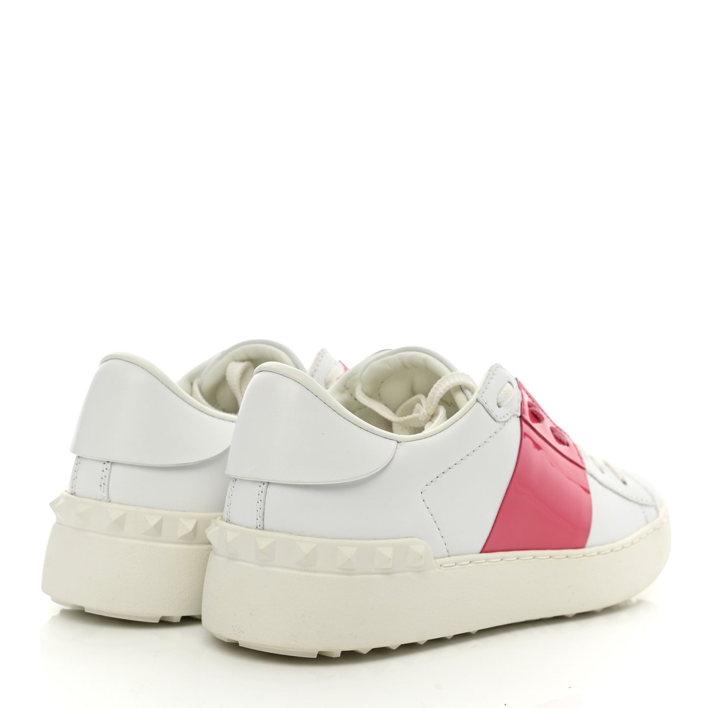 Calfskin Patent Womens Rockstud Open Sneakers 36.5 White Fuchsia