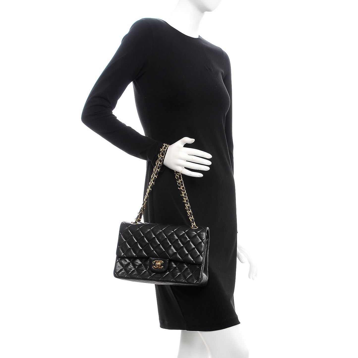 Lambskin Quilted Medium Double Flap Black