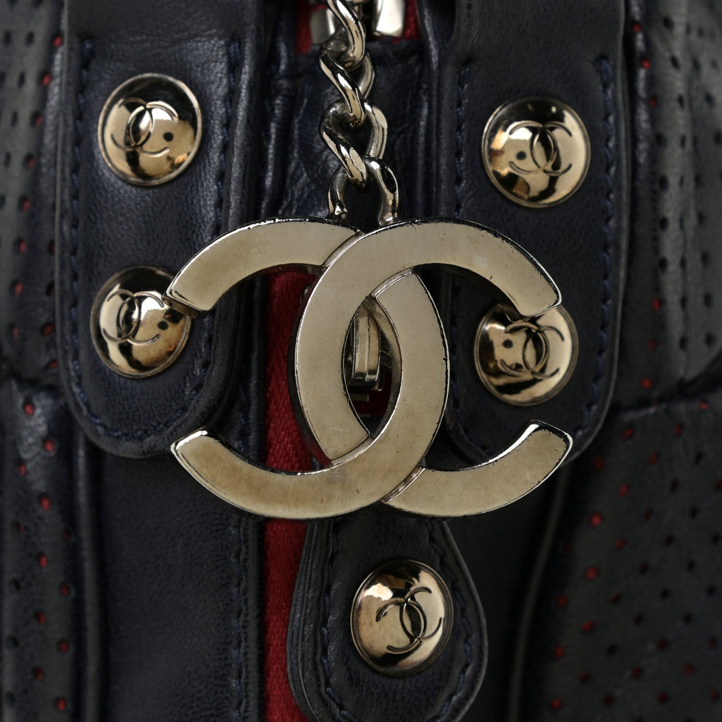Lambskin Perforated Baseball Spirit Ligne Bag Navy